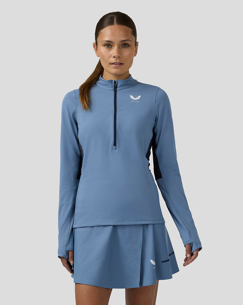 Mujer Tennis Aeromesh Performance Top con Media Cremallera - Azul Claro