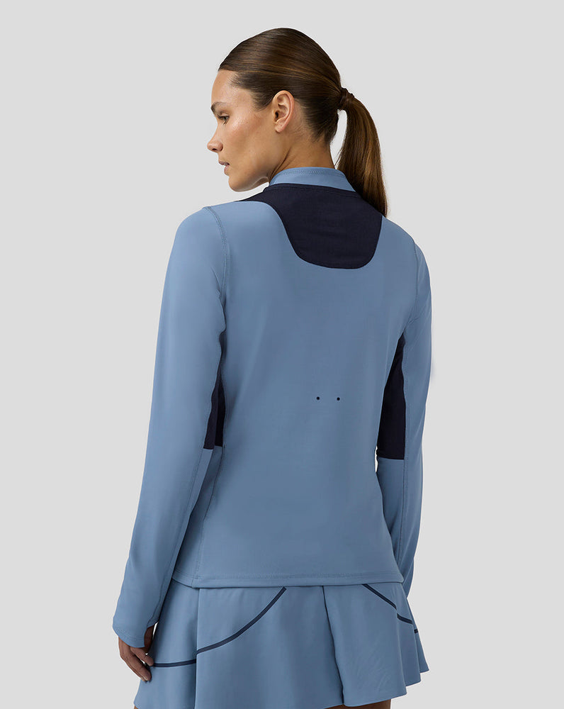 Mujer Tennis Aeromesh Performance Top con Media Cremallera - Azul Claro