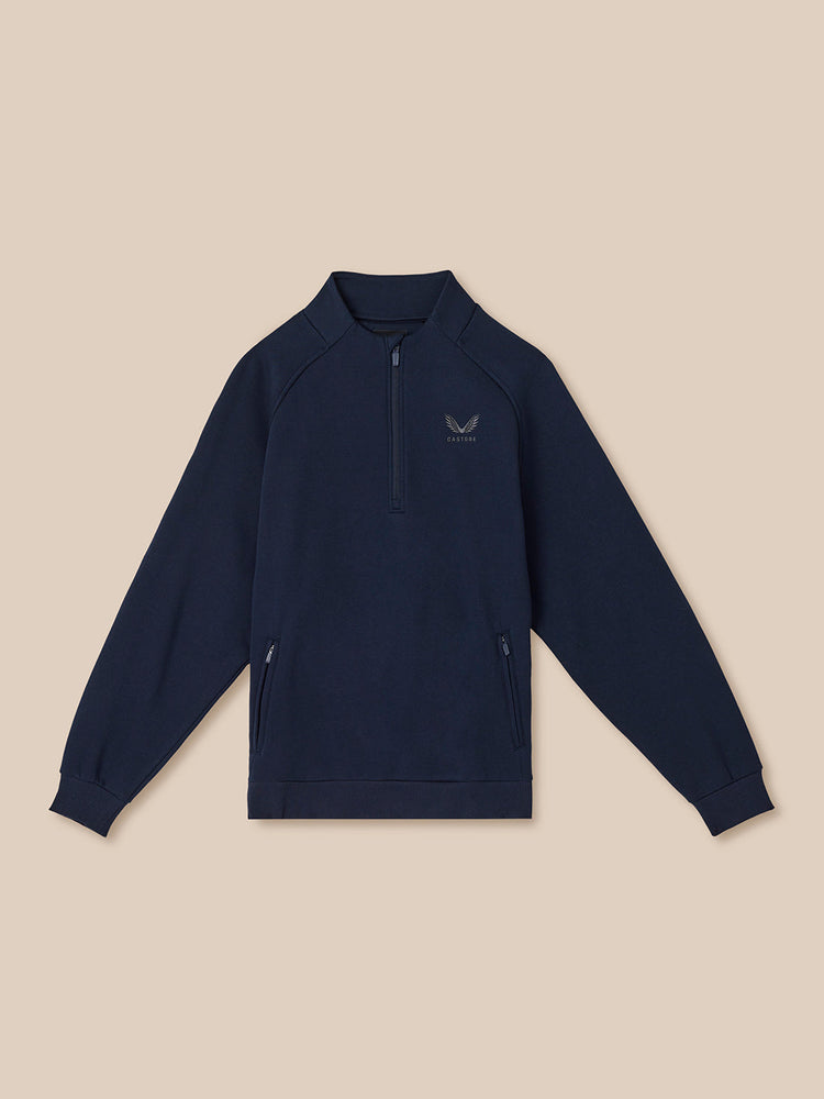 Hombre Adapt Cotton Fleece Sudadera de Manga Larga con Cuarto de Cremallera - Azul Marino