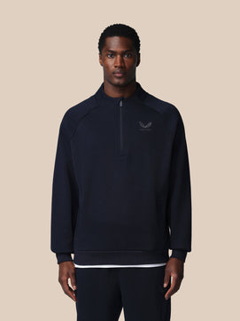 Hombre Adapt Cotton Fleece Sudadera de Manga Larga con Cuarto de Cremallera - Azul Marino