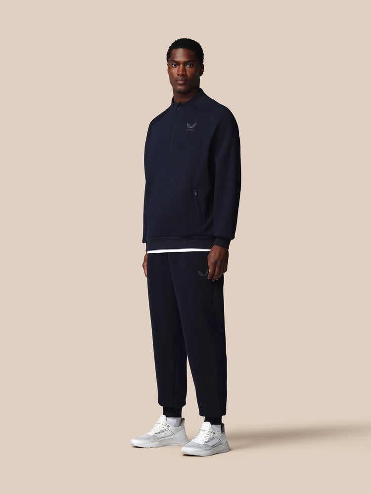 Hombre Adapt Cotton Fleece Sudadera de Manga Larga con Cuarto de Cremallera - Azul Marino