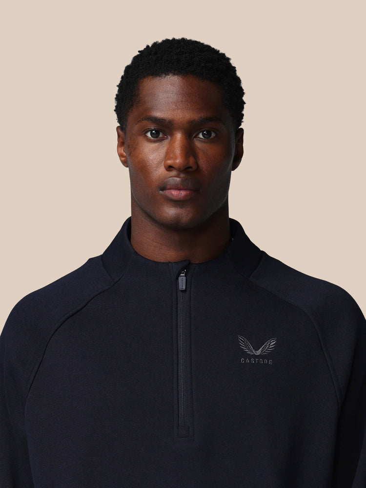Hombre Adapt Cotton Fleece Sudadera de Manga Larga con Cuarto de Cremallera - Azul Marino