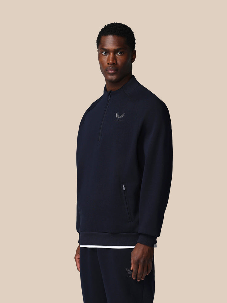Hombre Adapt Cotton Fleece Sudadera de Manga Larga con Cuarto de Cremallera - Azul Marino
