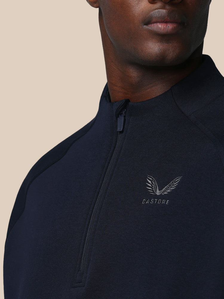 Hombre Adapt Cotton Fleece Sudadera de Manga Larga con Cuarto de Cremallera - Azul Marino