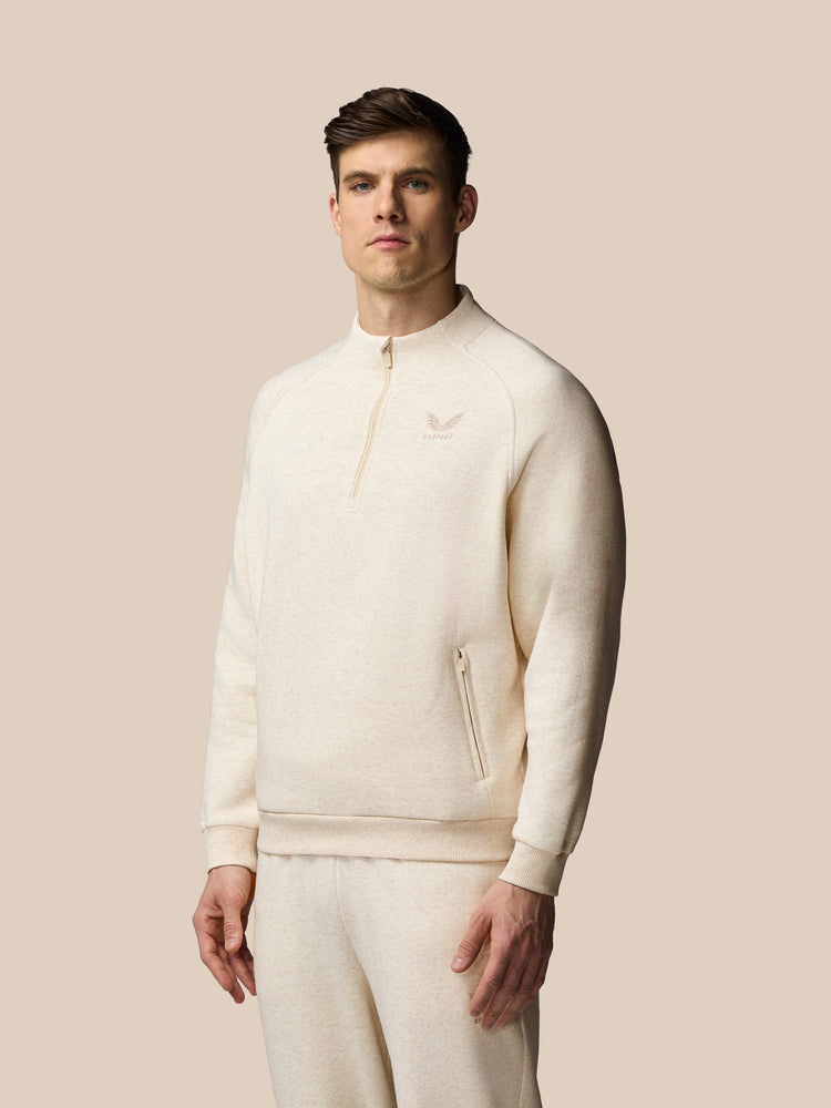 Hombre Adapt Cotton Fleece Sudadera de Manga Larga con Cuarto de Cremallera - Oatmeal Marl