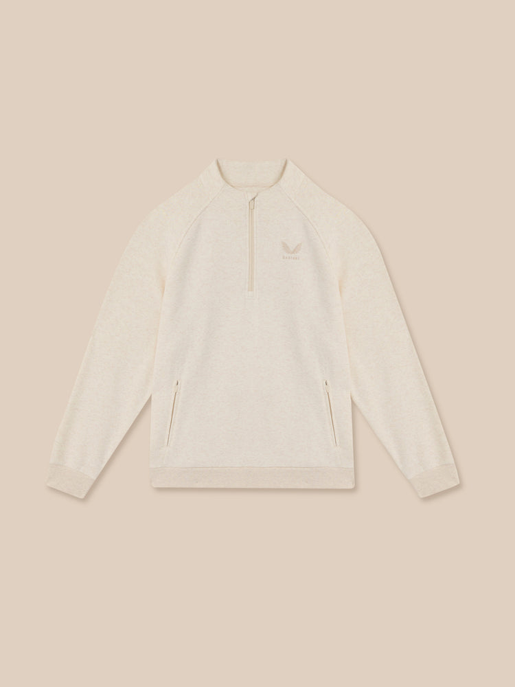 Hombre Adapt Cotton Fleece Sudadera de Manga Larga con Cuarto de Cremallera - Oatmeal Marl
