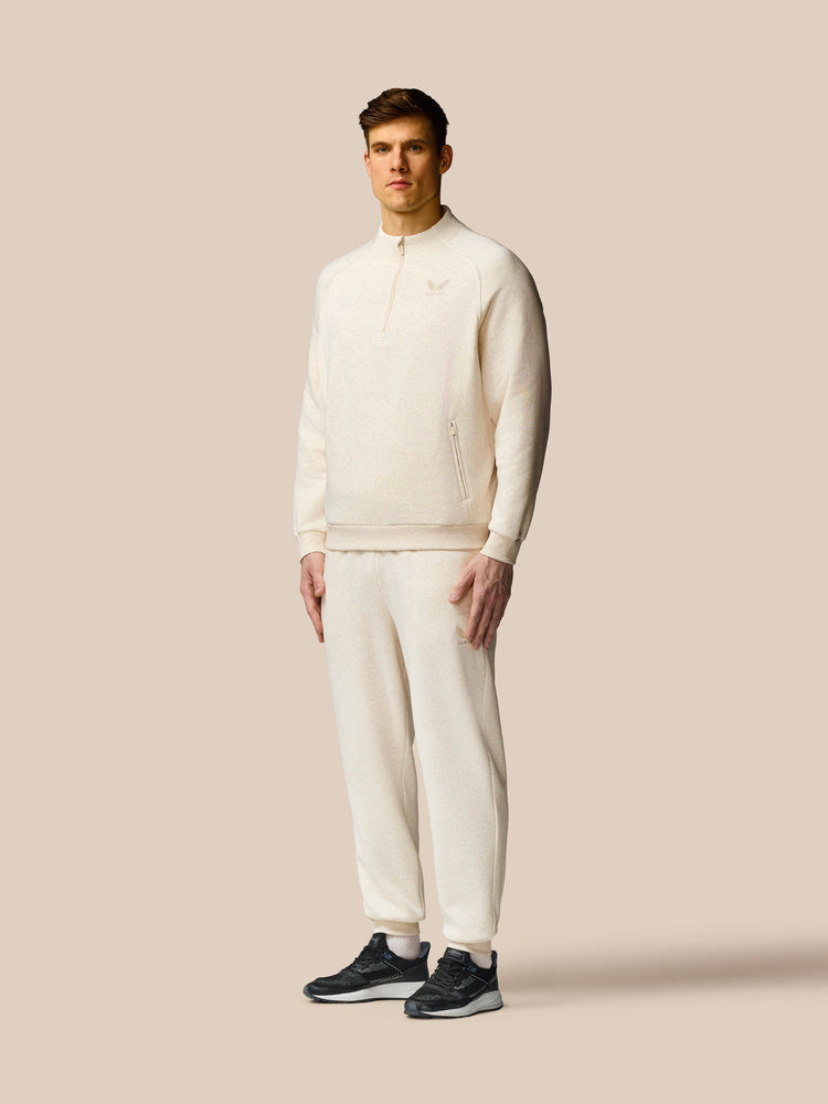 Hombre Adapt Cotton Fleece Sudadera de Manga Larga con Cuarto de Cremallera - Oatmeal Marl