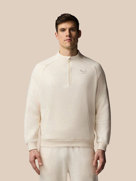 Hombre Adapt Cotton Fleece Sudadera de Manga Larga con Cuarto de Cremallera - Oatmeal Marl