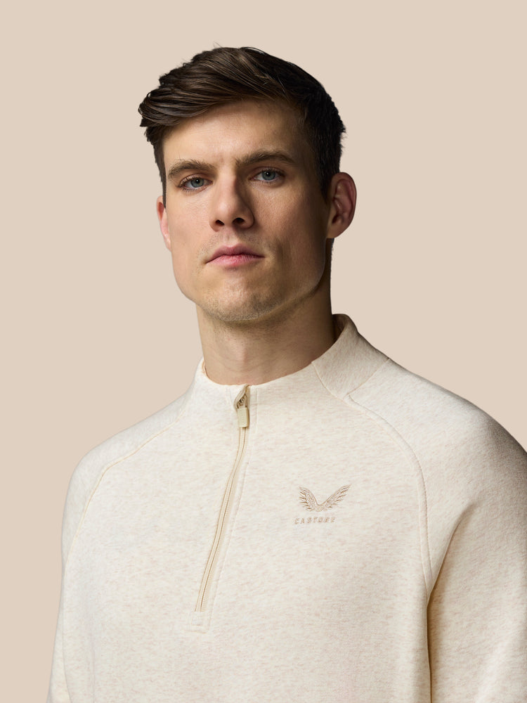 Hombre Adapt Cotton Fleece Sudadera de Manga Larga con Cuarto de Cremallera - Oatmeal Marl