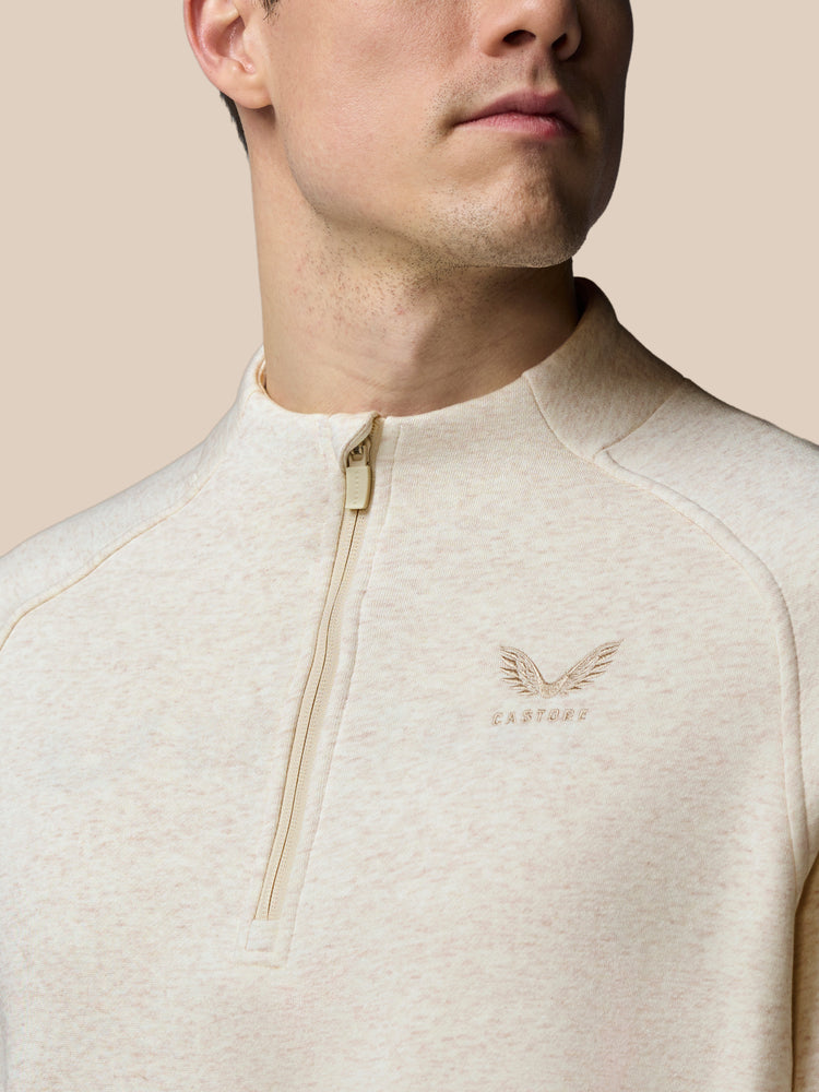 Hombre Adapt Cotton Fleece Sudadera de Manga Larga con Cuarto de Cremallera - Oatmeal Marl