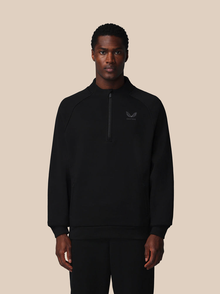 Hombre Adapt Cotton Fleece Sudadera de Manga Larga con Cuarto de Cremallera - Negro