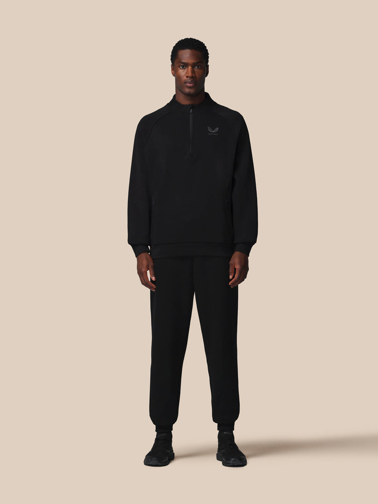 Hombre Adapt Cotton Fleece Sudadera de Manga Larga con Cuarto de Cremallera - Negro