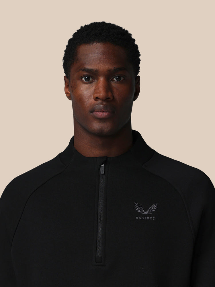 Hombre Adapt Cotton Fleece Sudadera de Manga Larga con Cuarto de Cremallera - Negro