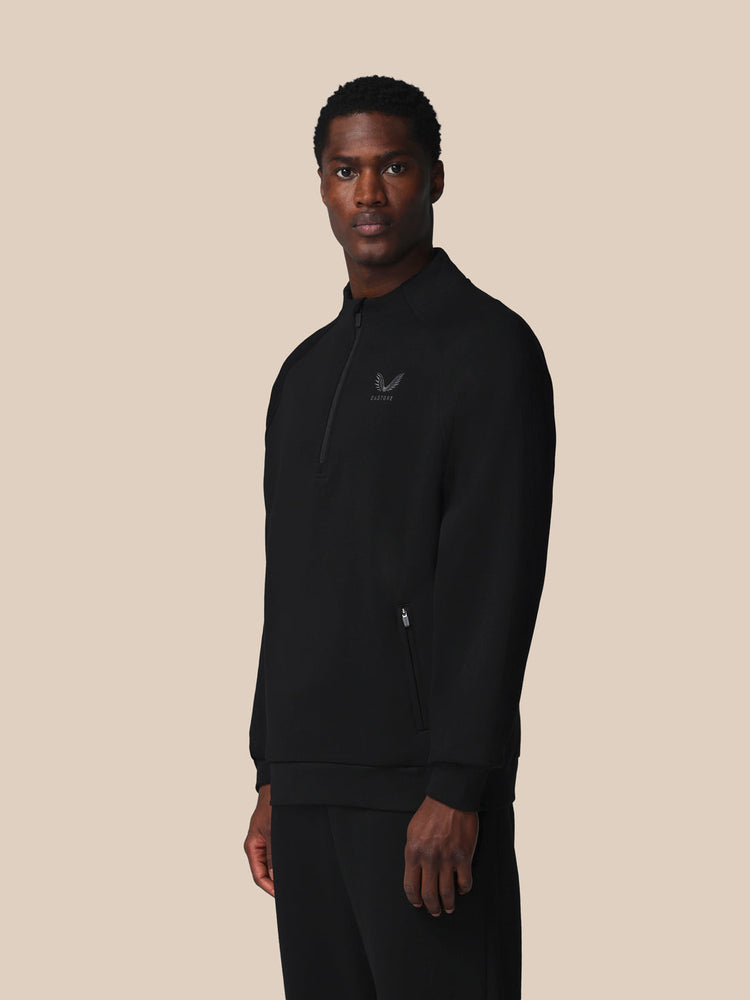 Hombre Adapt Cotton Fleece Sudadera de Manga Larga con Cuarto de Cremallera - Negro