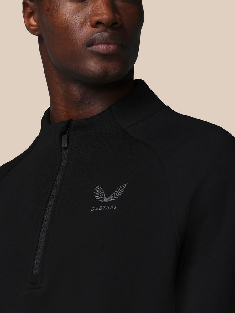 Hombre Adapt Cotton Fleece Sudadera de Manga Larga con Cuarto de Cremallera - Negro