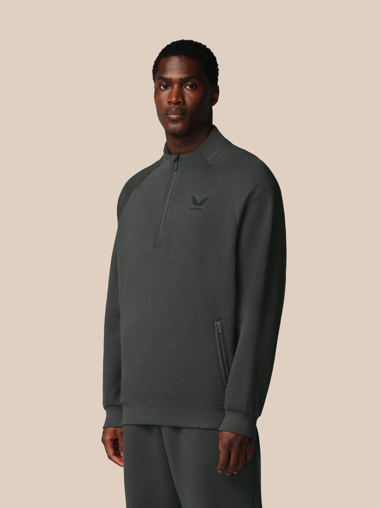 Hombre Adapt Cotton Fleece Sudadera de Manga Larga con Cuarto de Cremallera - Gunmetal