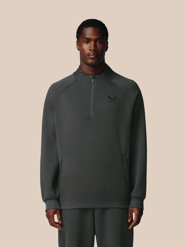 Hombre Adapt Cotton Fleece Sudadera de Manga Larga con Cuarto de Cremallera - Gunmetal