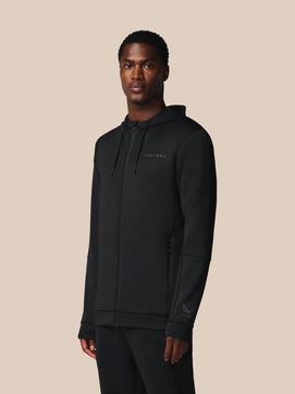 Hombre Flex Sudadera de Manga Larga con Cremallera y Capucha - Negro
