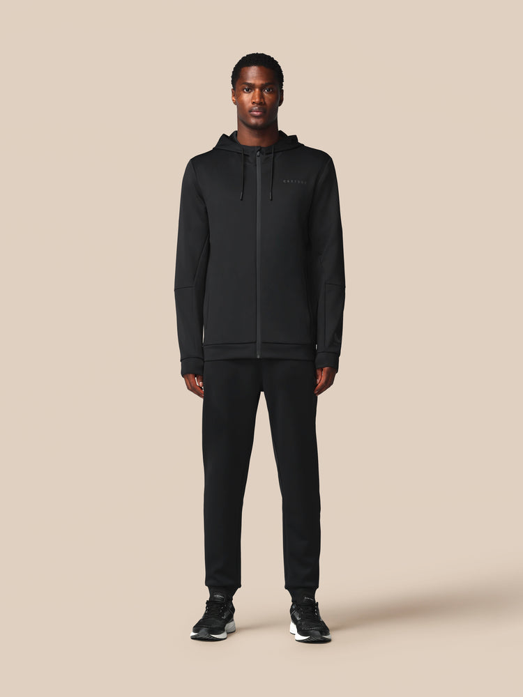 Hombre Flex Sudadera de Manga Larga con Cremallera y Capucha - Negro