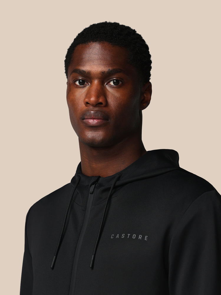 Hombre Flex Sudadera de Manga Larga con Cremallera y Capucha - Negro
