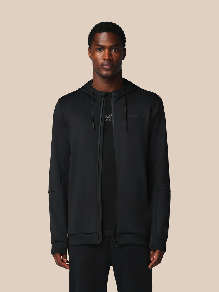 Hombre Flex Sudadera de Manga Larga con Cremallera y Capucha - Negro