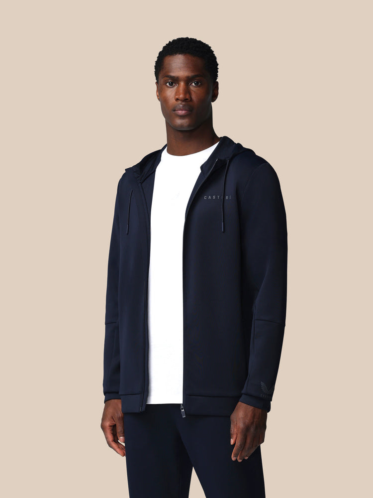 Hombre Flex Sudadera de Manga Larga con Cremallera y Capucha - Azul Marino