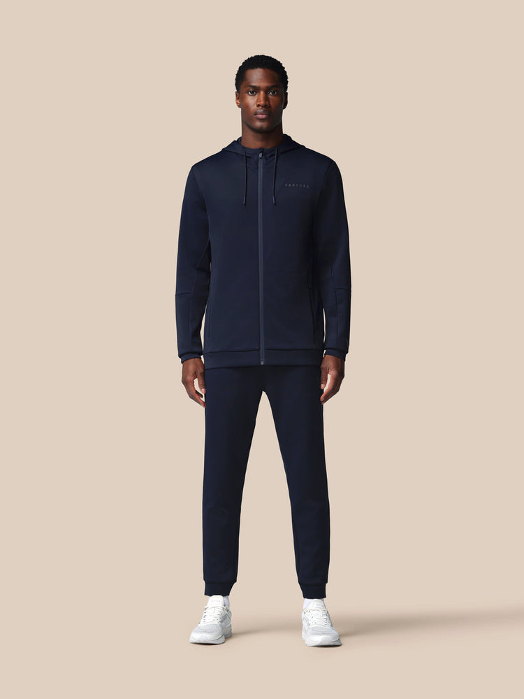 Hombre Flex Sudadera de Manga Larga con Cremallera y Capucha - Azul Marino