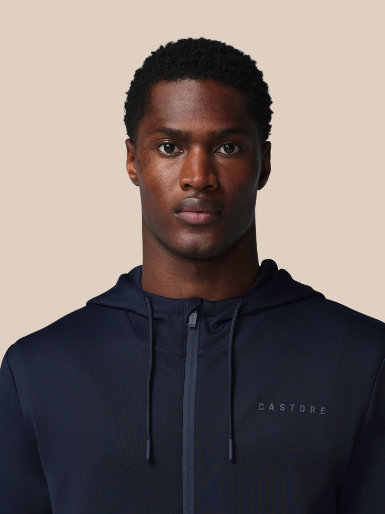 Hombre Flex Sudadera de Manga Larga con Cremallera y Capucha - Azul Marino