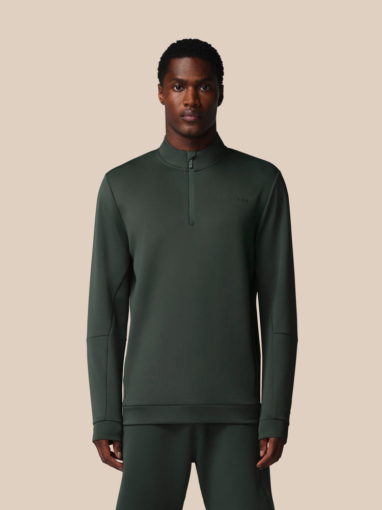 Hombre Flex Sudadera de Manga Larga con Cuarto de Cremallera - Verde Oscuro