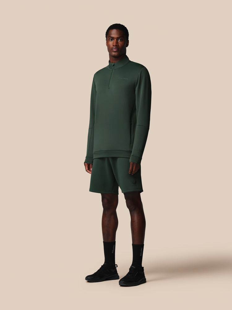 Hombre Flex Sudadera de Manga Larga con Cuarto de Cremallera - Verde Oscuro