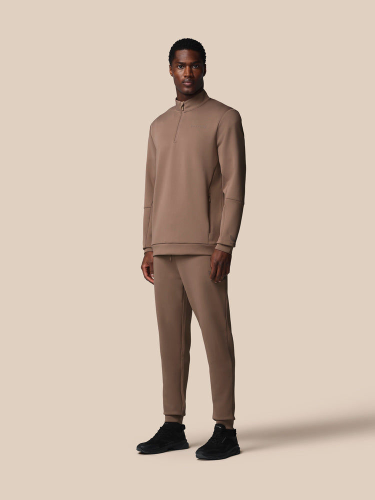 Hombre Flex Sudadera de Manga Larga con Cuarto de Cremallera - Deep Taupe