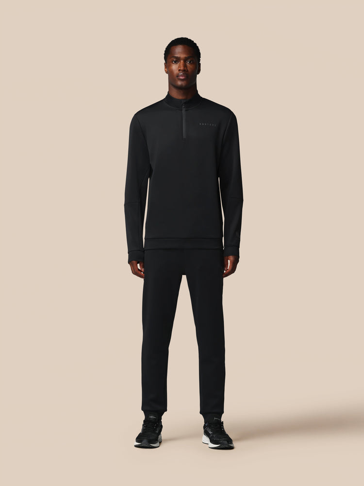 Hombre Flex Sudadera de Manga Larga con Cuarto de Cremallera - Negro