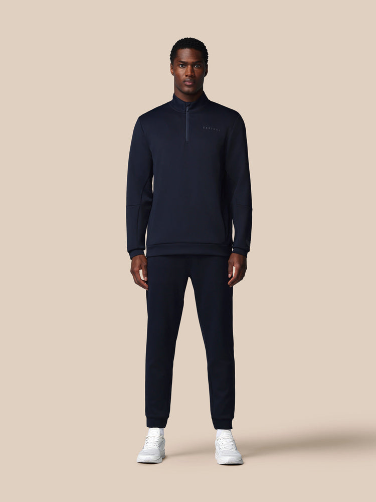 Hombre Flex Sudadera de Manga Larga con Cuarto de Cremallera - Azul Marino