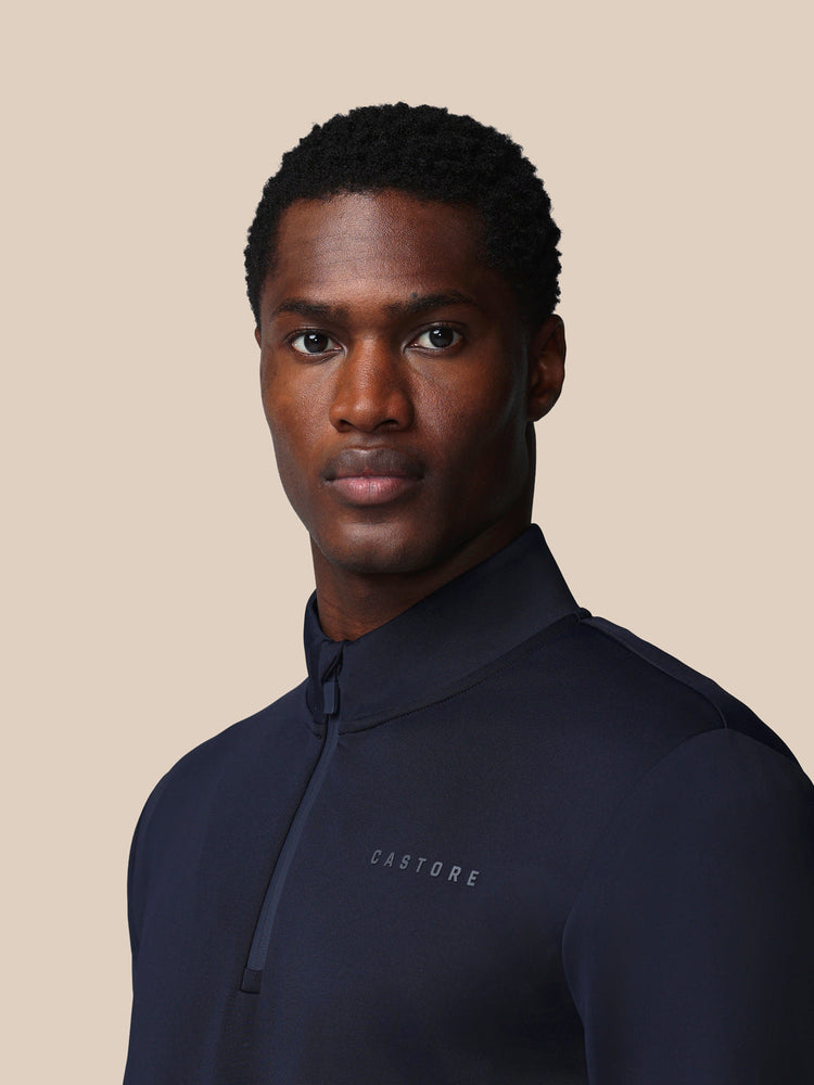 Hombre Flex Sudadera de Manga Larga con Cuarto de Cremallera - Azul Marino