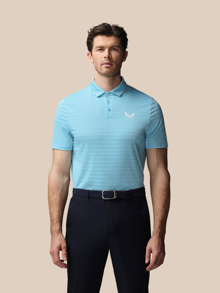 Hombre Golf Polo de Manga Corta con Rayas Piqué - Sky Azul