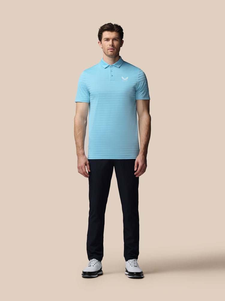 Hombre Golf Polo de Manga Corta con Rayas Piqué - Sky Azul