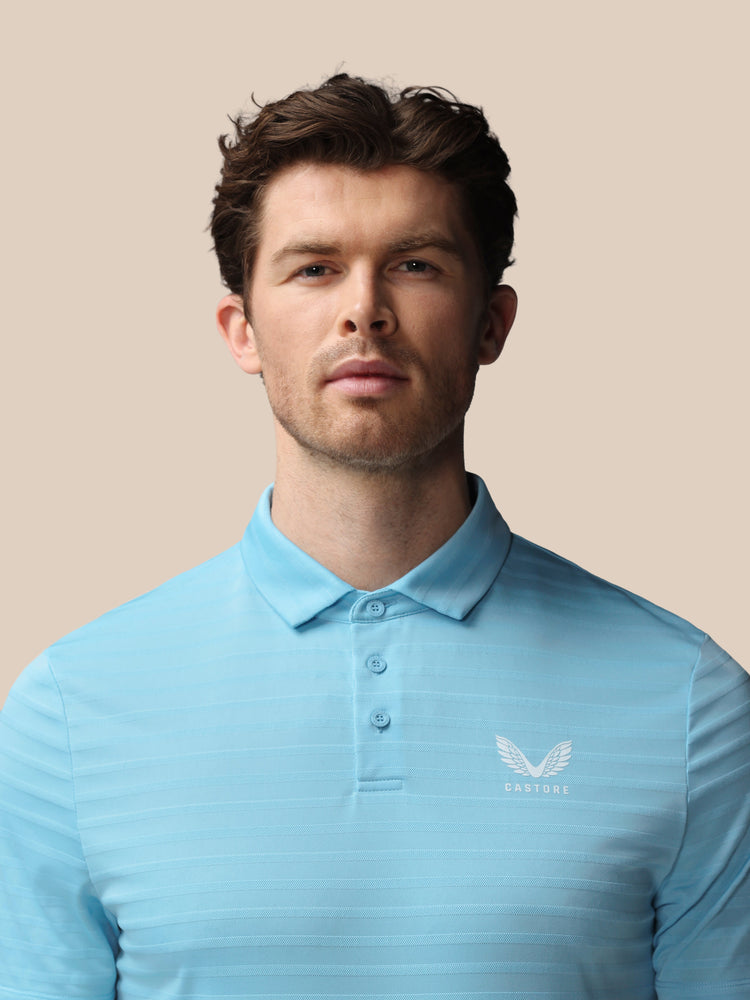 Hombre Golf Polo de Manga Corta con Rayas Piqué - Sky Azul