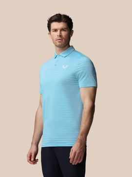 Hombre Golf Polo de Manga Corta con Rayas Piqué - Sky Azul