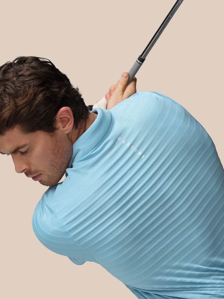 Hombre Golf Polo de Manga Corta con Rayas Piqué - Sky Azul