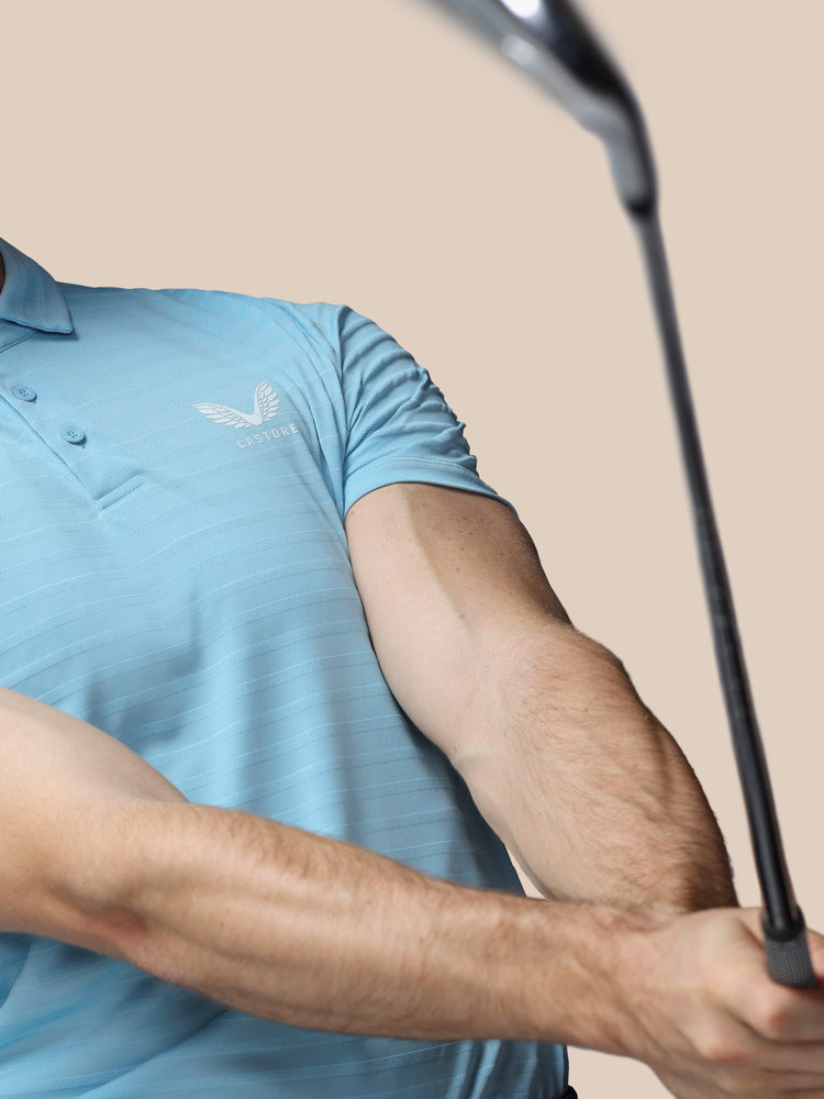 Hombre Golf Polo de Manga Corta con Rayas Piqué - Sky Azul