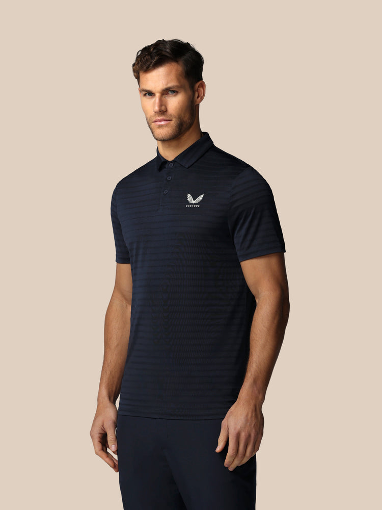 Hombre Golf Polo de Manga Corta con Rayas Piqué - Azul Marino
