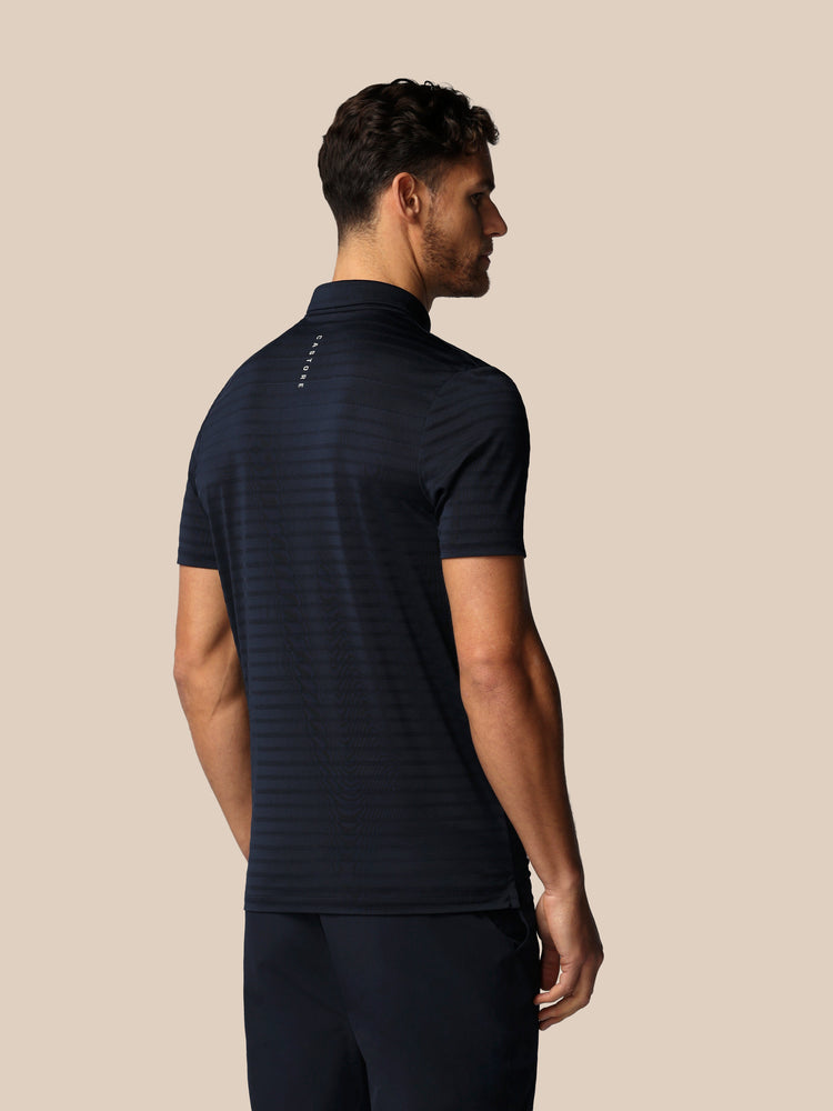 Hombre Golf Polo de Manga Corta con Rayas Piqué - Azul Marino