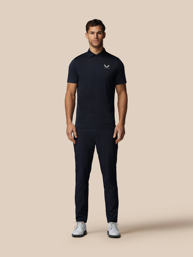 Hombre Golf Polo de Manga Corta con Rayas Piqué - Azul Marino