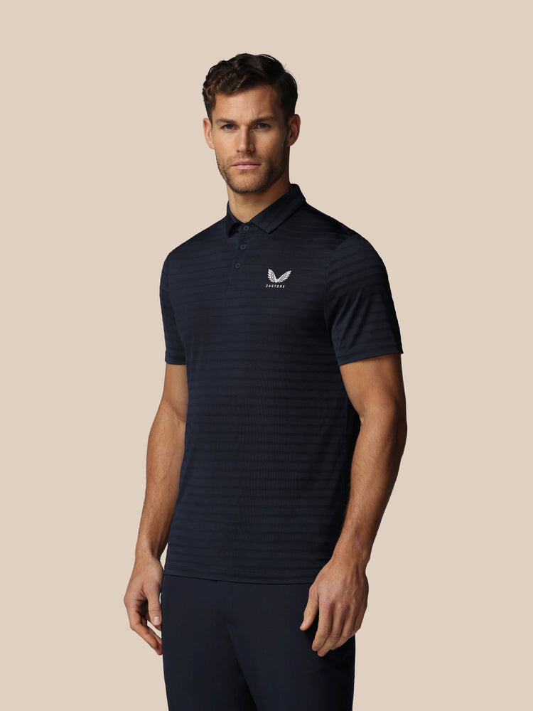 Hombre Golf Polo de Manga Corta con Rayas Piqué - Azul Marino