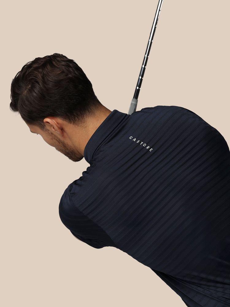 Hombre Golf Polo de Manga Corta con Rayas Piqué - Azul Marino