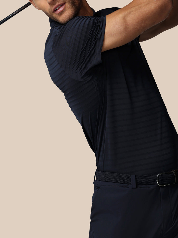 Hombre Golf Polo de Manga Corta con Rayas Piqué - Azul Marino