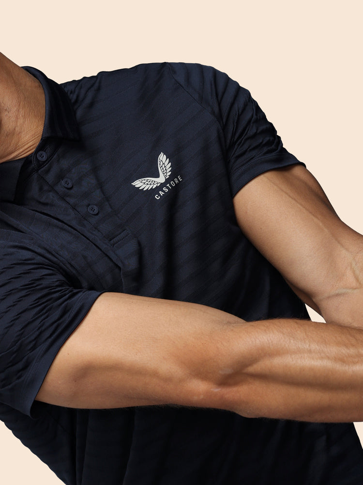Hombre Golf Polo de Manga Corta con Rayas Piqué - Azul Marino