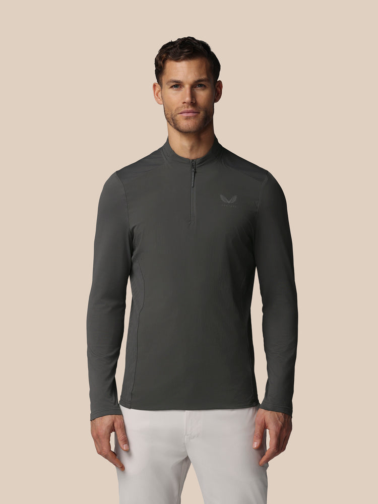 Hombre Golf LVS Camiseta de Manga Larga con Cuarto de Cremallera - Gunmetal