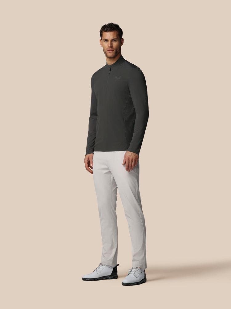 Hombre Golf LVS Camiseta de Manga Larga con Cuarto de Cremallera - Gunmetal
