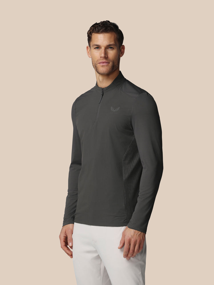 Hombre Golf LVS Camiseta de Manga Larga con Cuarto de Cremallera - Gunmetal